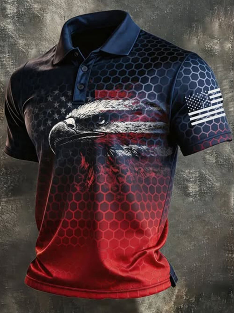 Men's Usa Anniversary Eagle Geometric Print Polo Shirt