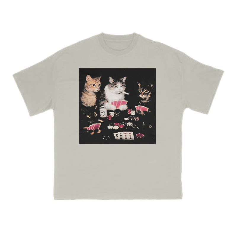 Cats Playing Texas Hold'em Print T-shirt