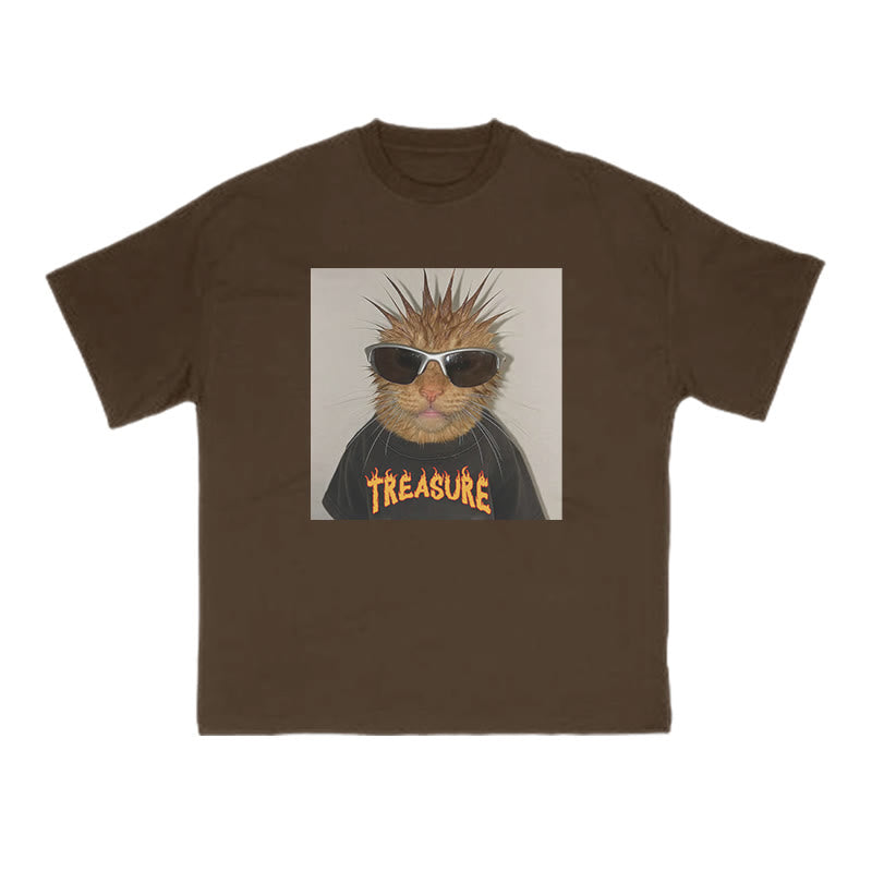 Unisex Punk Cat Creative Print T-shirt