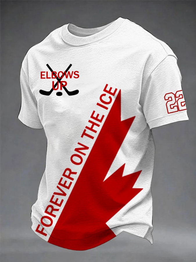 Men's Elbows Up Forever On The Ice 22 Printed Casual T-Shirt