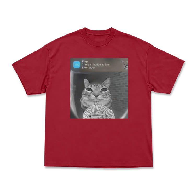 Casual Cat Doorbell Graphic Crew Neck T Shirt