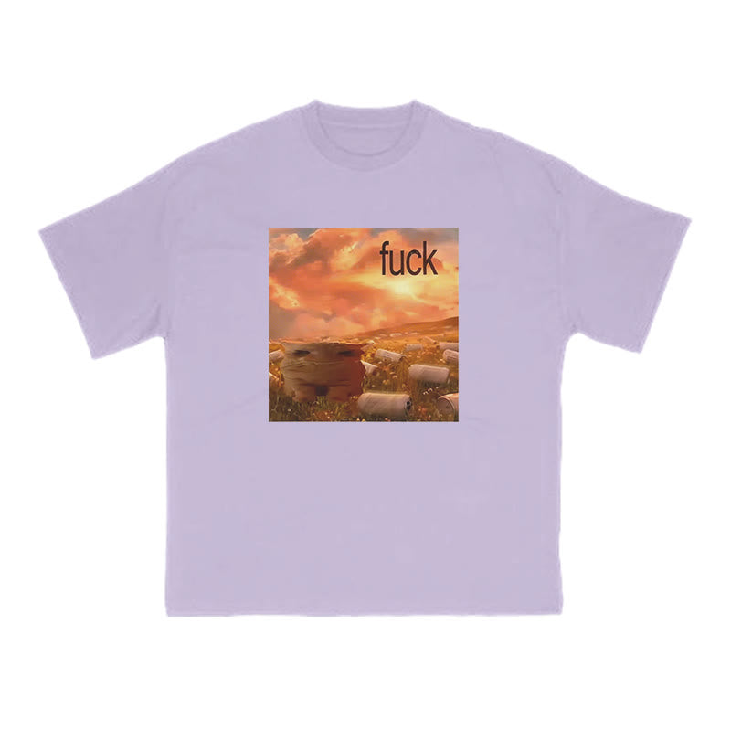 Cat Under The Sunset Print T-shirt