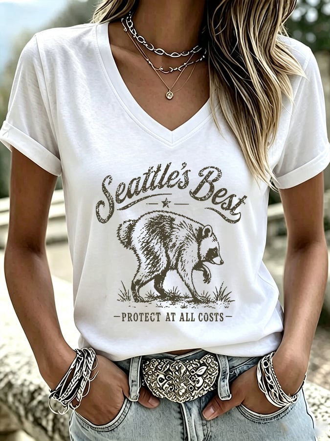 Women's Seattle's Best Protect At All Costs Print V Neck T-Shirt