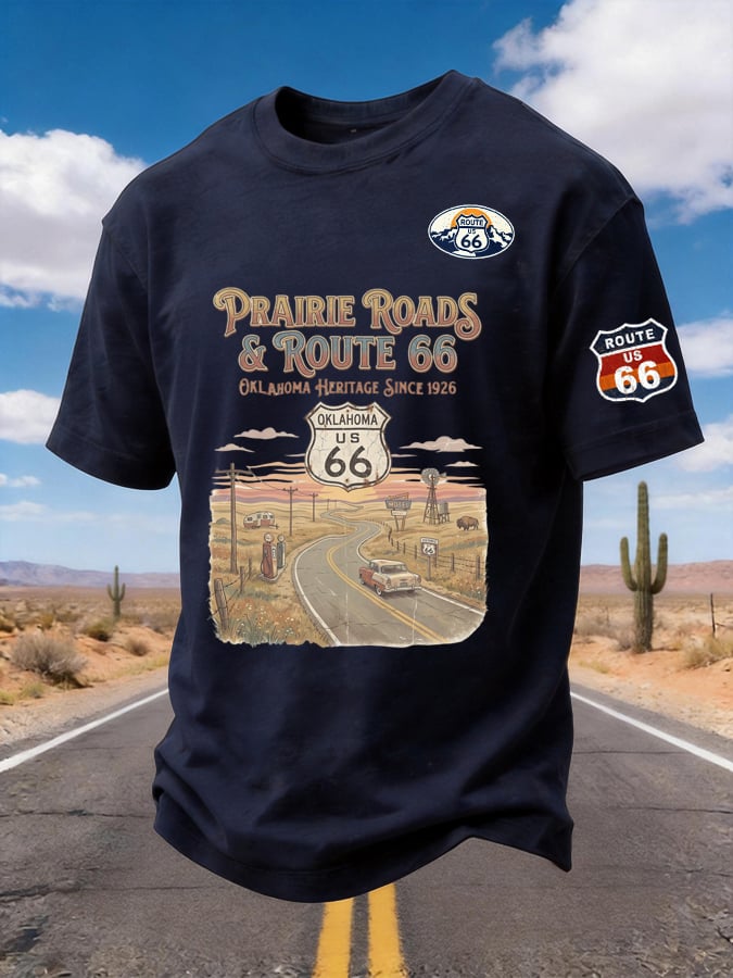 Men's Prairie Roads Route 66 Oklahoma Printed Short-sleeved T-shirt