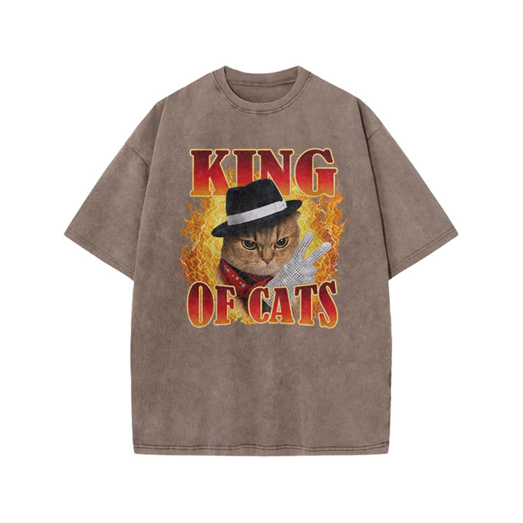 Vintage King of Cats Flame Graphic Print Acid Washed T-shirt