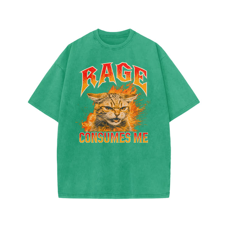 Vintage Rage Cat Graphic Print Acid Washed T-shirt