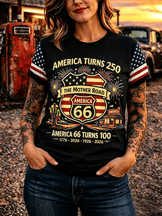 Women's Retro Short-Sleeve T-Shirt - Route 66, the Mother Road