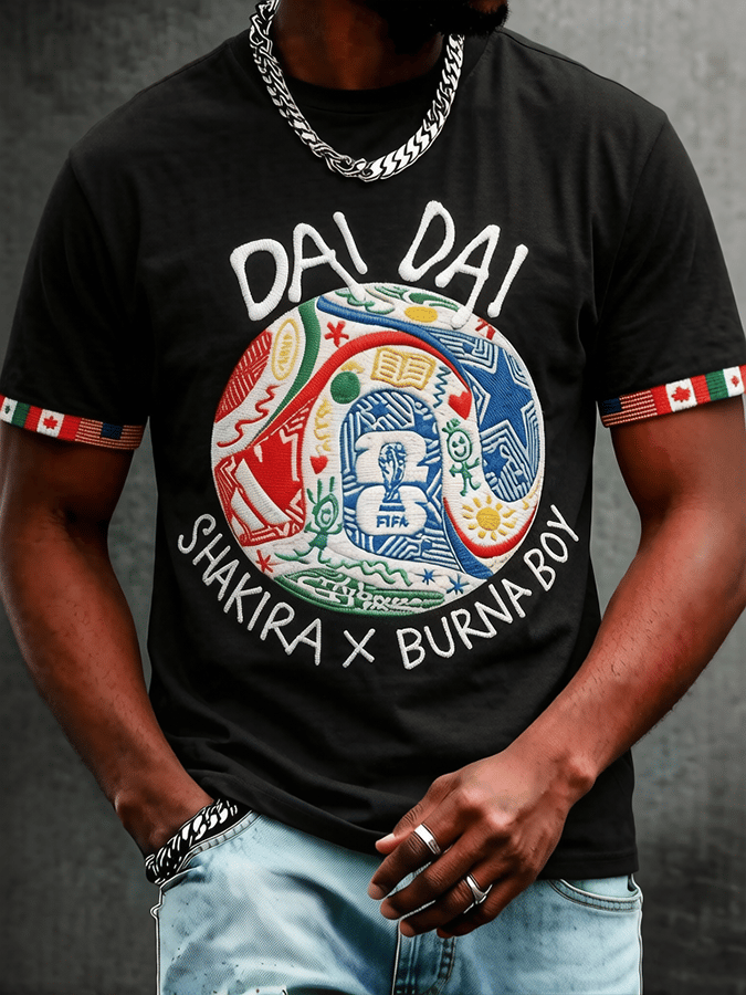 Men's World Cup Theme — "Dai Dai" Crew Neck, Short-Sleeve Printed T-Shirt