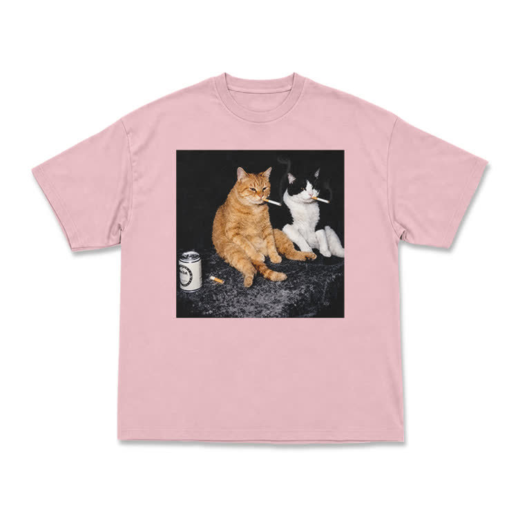 Vintage Smoking Cats Graphic T-Shirt