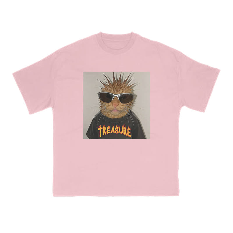 Unisex Punk Cat Creative Print T-shirt