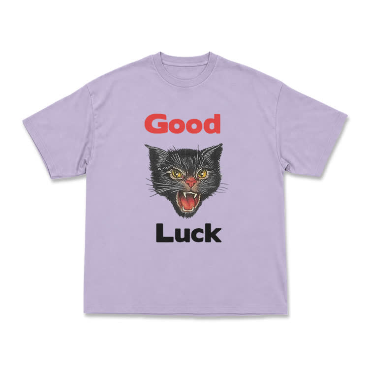 Casual Good Luck Black Cat Graphic T-Shirt