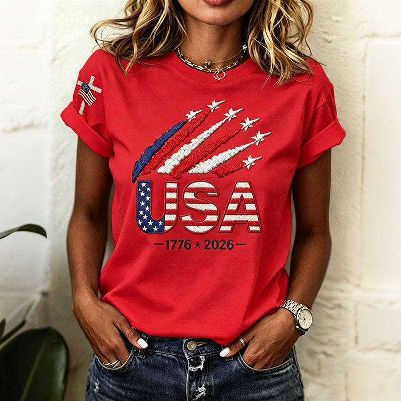 Women’s Usa Anniversary Print Crew Neck Short Sleeve T-shirt