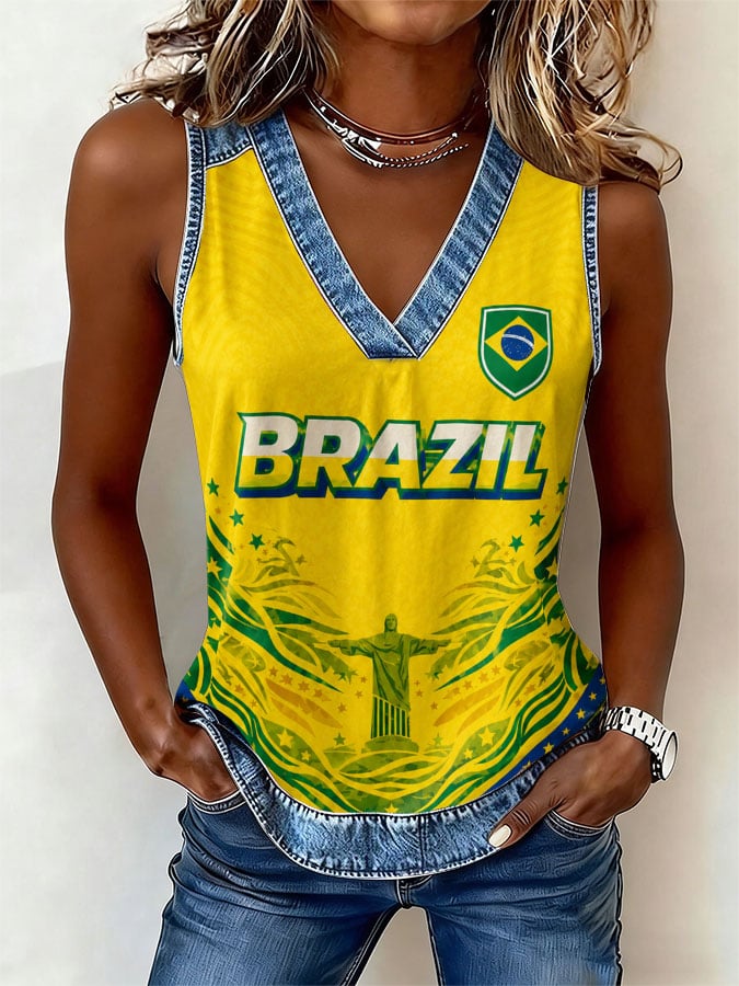 Retro Brazil Abstract Football  Printed Casual Vest