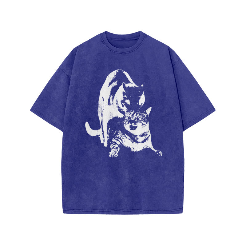 Viral Cat Meme Print Acid Washed T-shirt