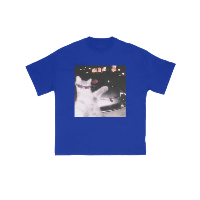 Unisex 100% Rich Cat Who Loves To Show Off Glasses Print T-shirt