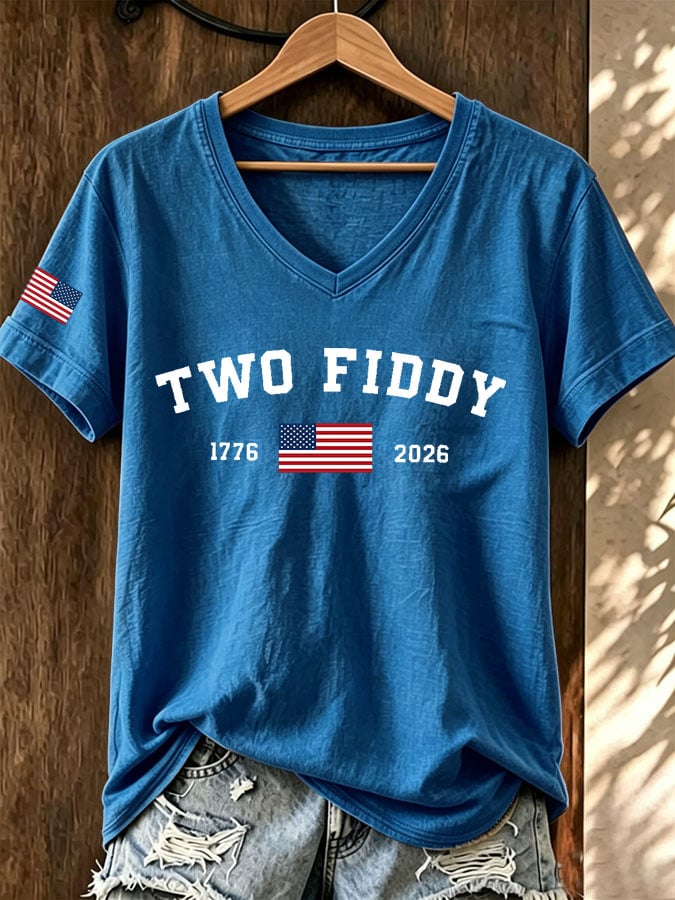 Women's Casual Two Fiddy Print Short-Sleeve T-Shirt