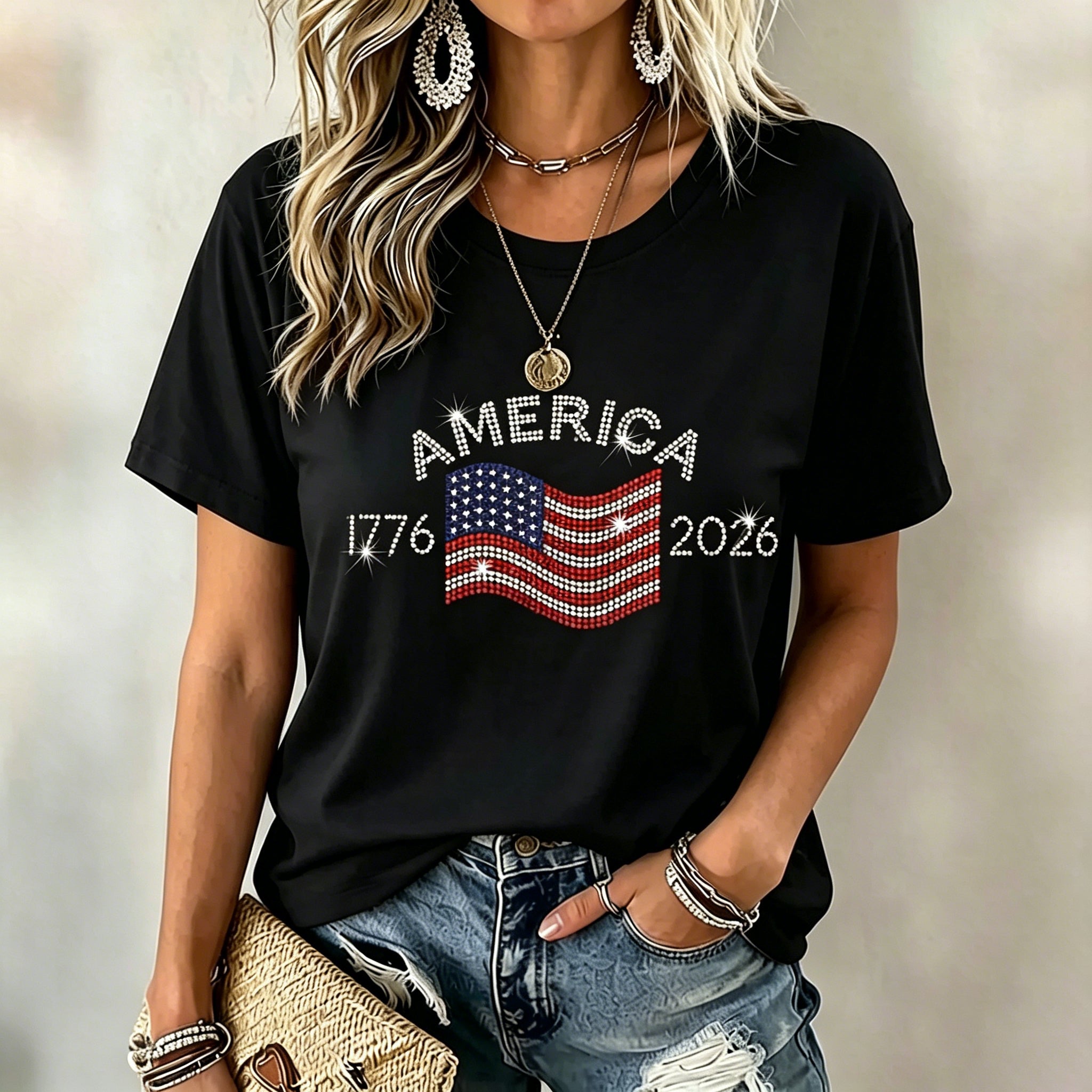 Women's Vintage Flag Art Print Tshirt