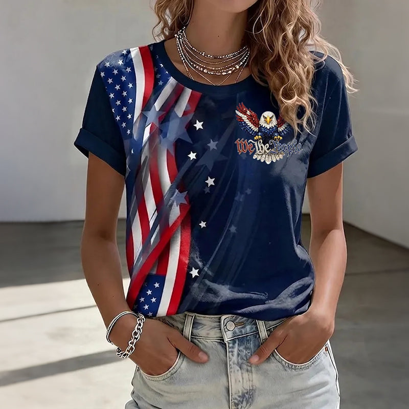 Women's America Flag Eagle We The People Printed T-shirt
