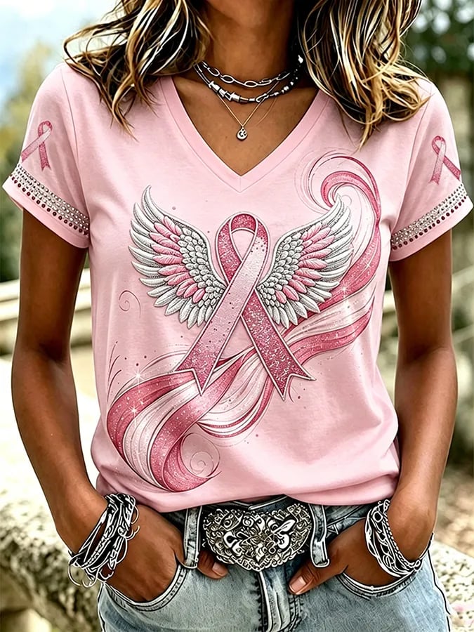 Women's Breast Cancer Awareness Printed Casual T-Shirt