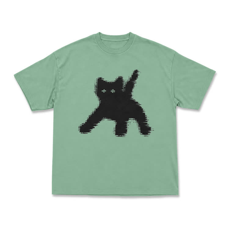Casual Pixel Cat Graphic Crew Neck T Shirt