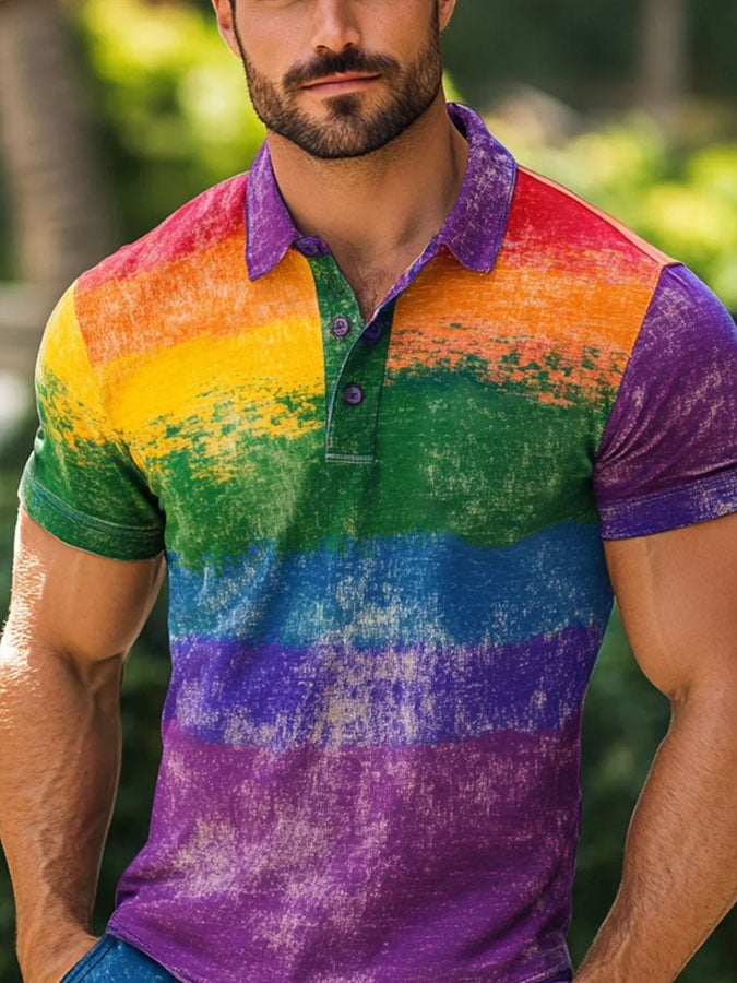Men's Rainbow Art Gradient Print Polo Shirt