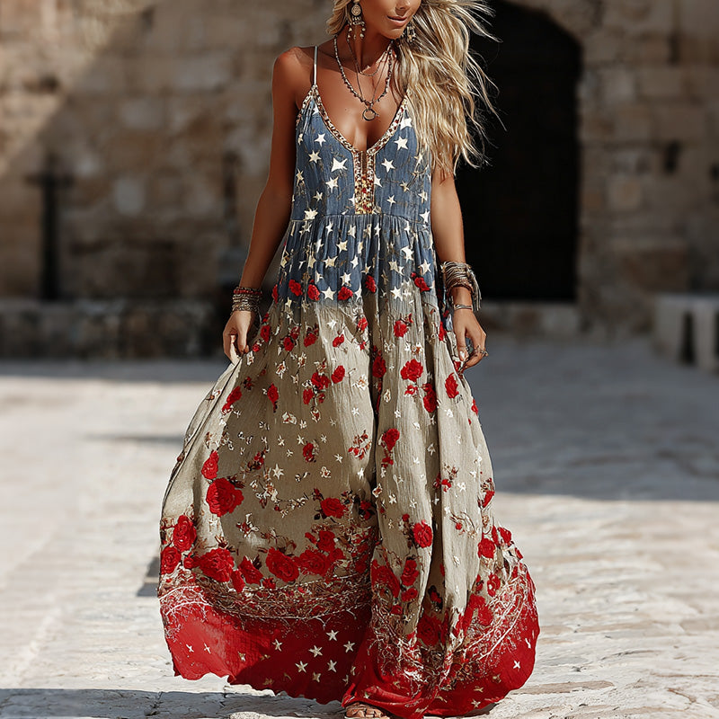 Women's Floral Contrast Embroidered Print Dress