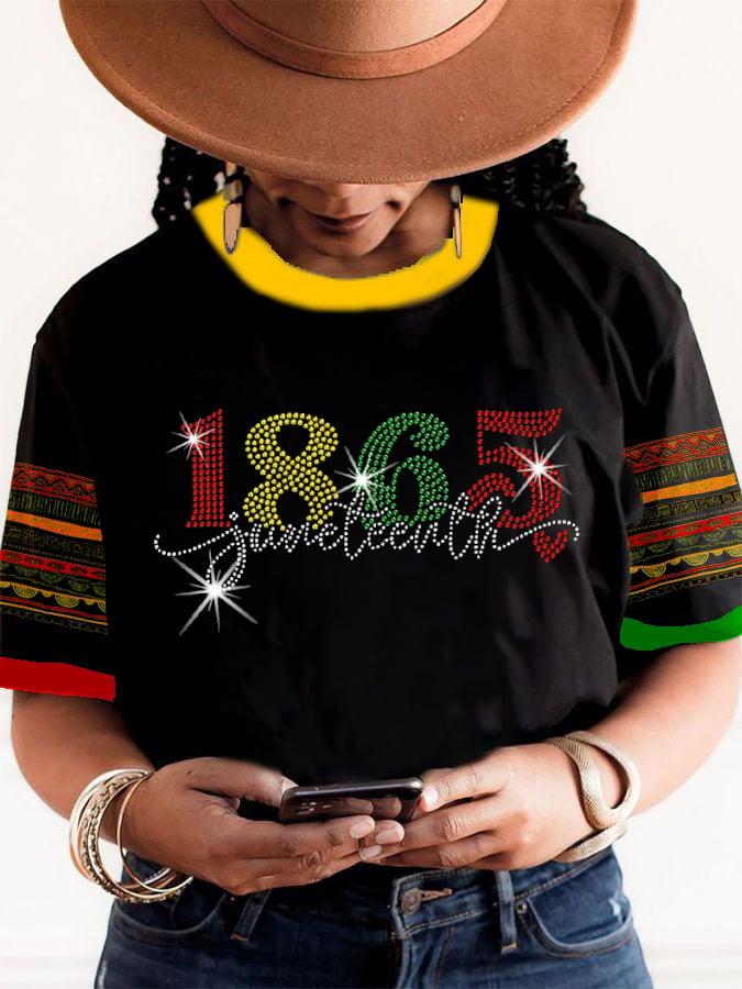 Women's Black Juneteenth Print Casuasl T-Shirt