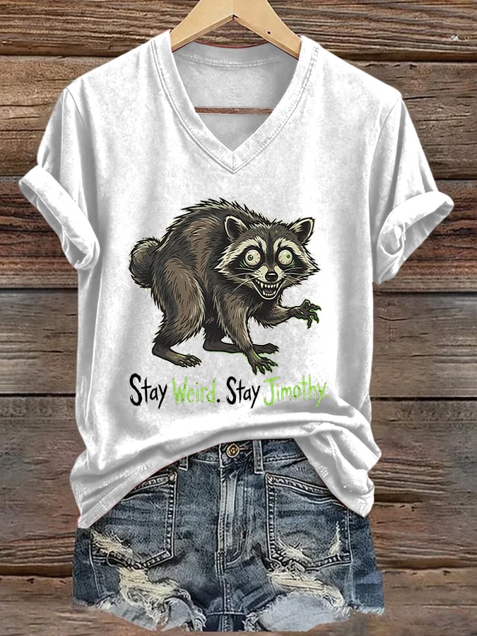 Women's Stay Weird. Stay Jimothy Print V Neck T-Shirt