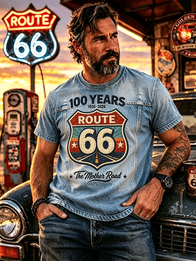 Men's Retro Short-Sleeve T-Shirt - Route 66, the Mother Road