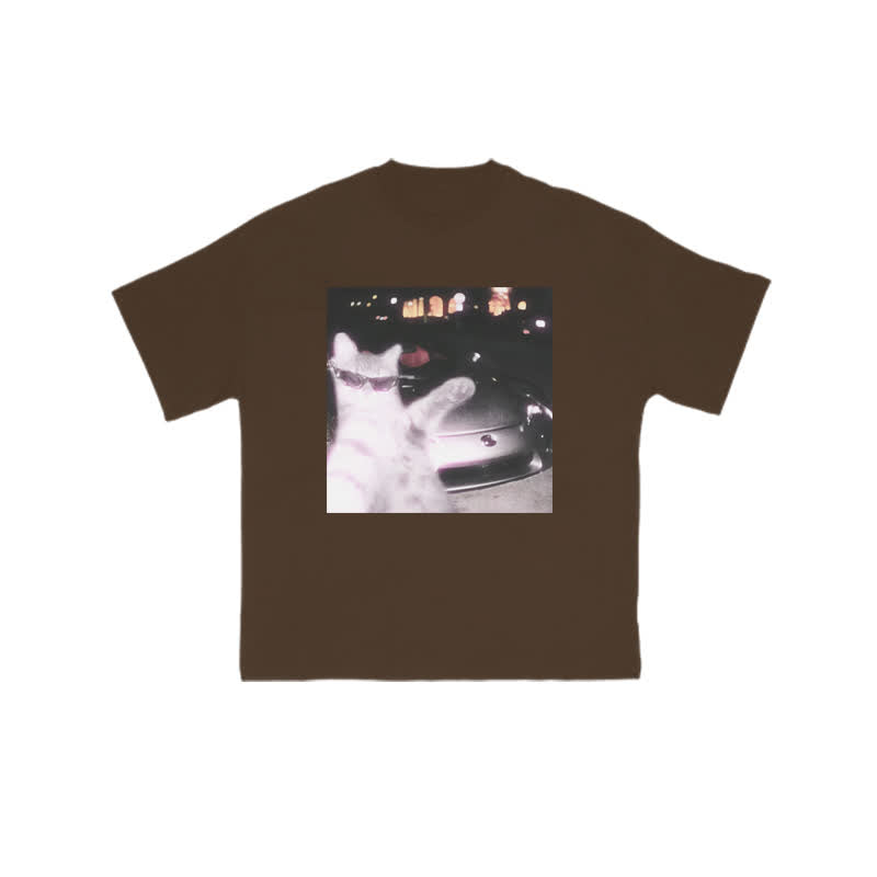 Unisex 100% Rich Cat Who Loves To Show Off Glasses Print T-shirt