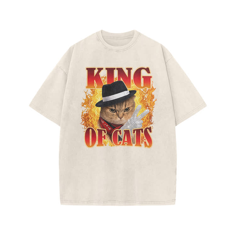 Vintage King of Cats Flame Graphic Print Acid Washed T-shirt