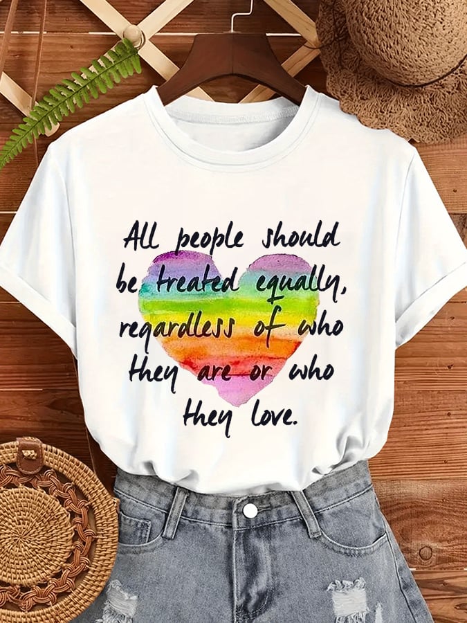 Women'S Casual Pride Month All People Should Be Treated Equally Print Short Sleeve T-Shirt