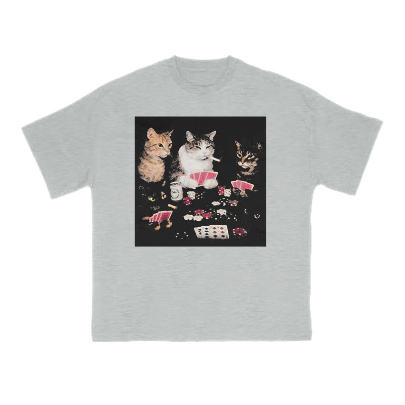 Cats Playing Texas Hold'em Print T-shirt