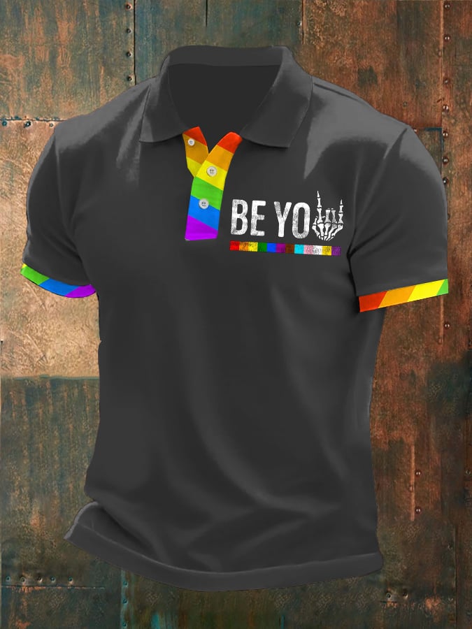 Man's Be You Rainbow Pride Stripes Printed POLO Shirt