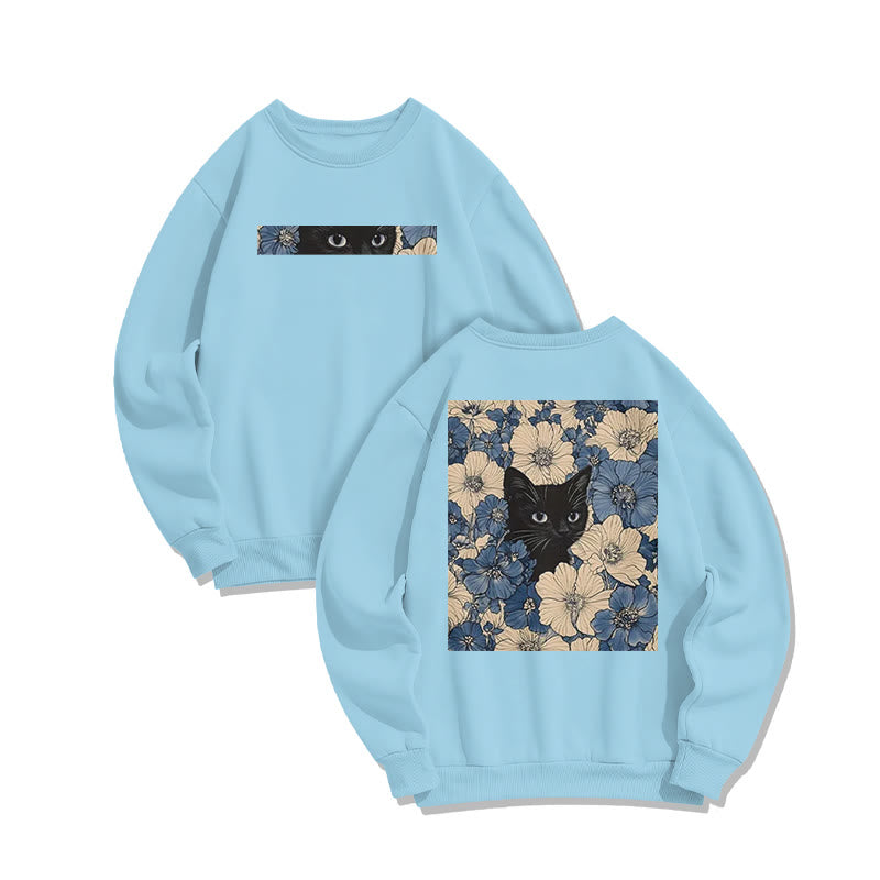 Black Cat In A Patchwork Flower Field Print Sweatshirt