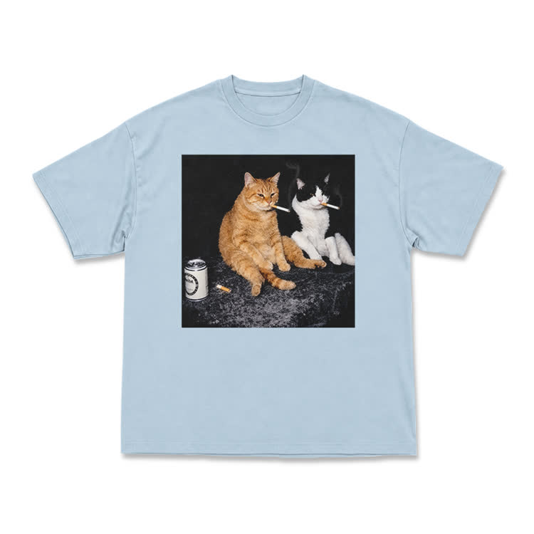 Vintage Smoking Cats Graphic T-Shirt