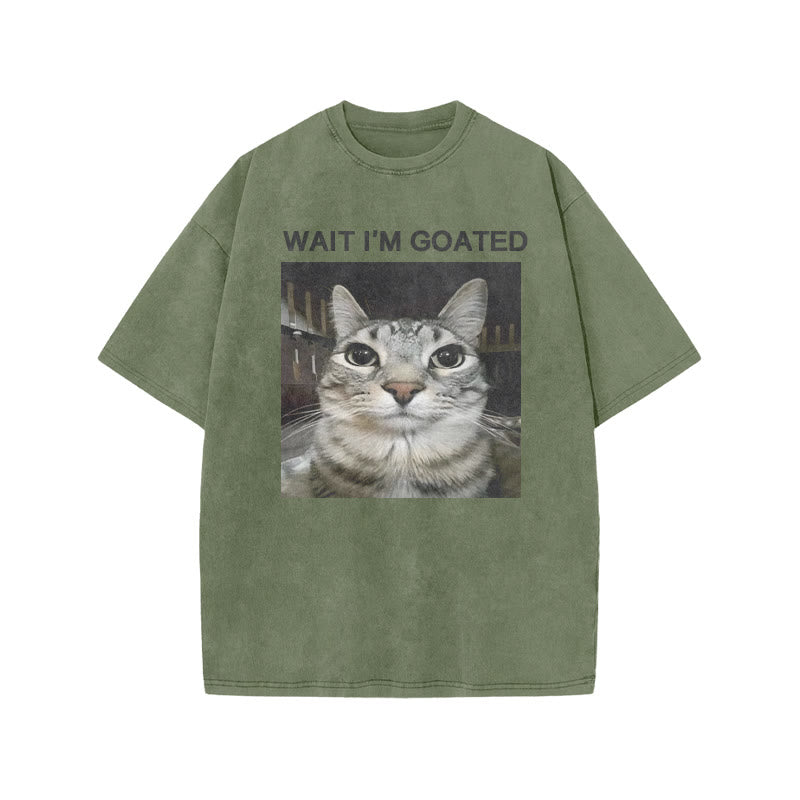 Unisex Wait I'm Goated Meme Print Acid Washed T-shirt