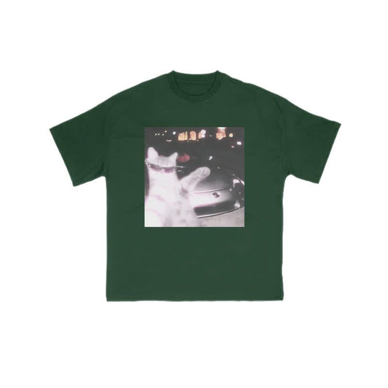 Unisex 100% Rich Cat Who Loves To Show Off Glasses Print T-shirt