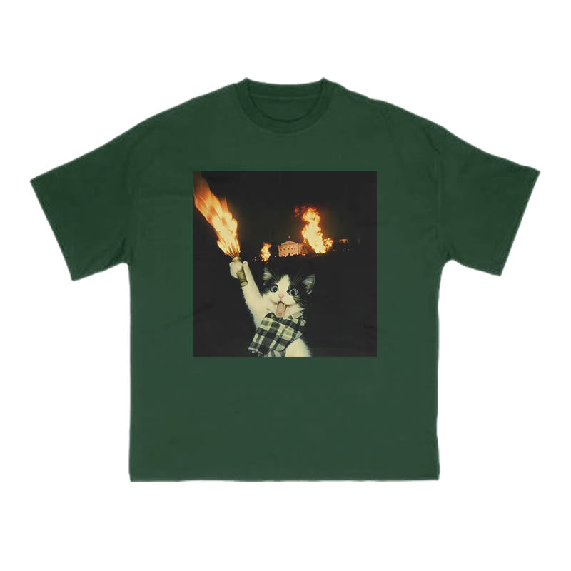Unisex Mischievous Cat Print T-shirt
