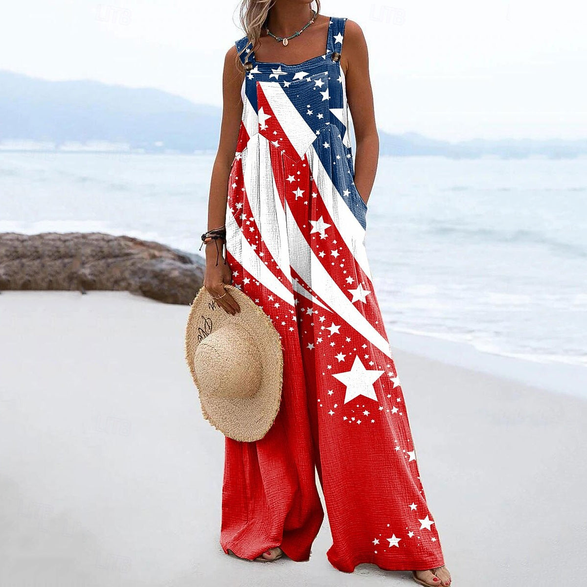 Women's Floral Independence Day Flag Art Print Jumpsuit