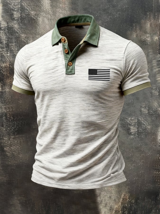 Men's Retro Patriot Color Block Polo Shirt