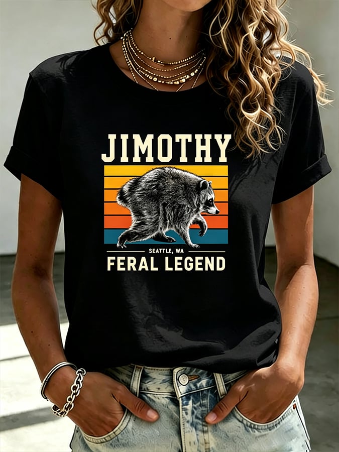 Women's  Retro  Jimothy Raccoon Seattle Print T-shirt