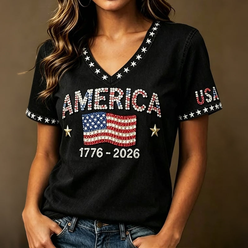 Women's Anniversary Art Print Casual V-neck T-shirt