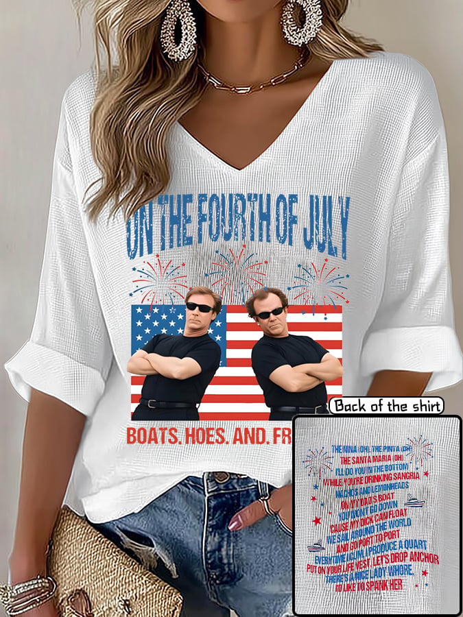 V-Neck ON THE FOURTH OF JULY Print T-Shirt