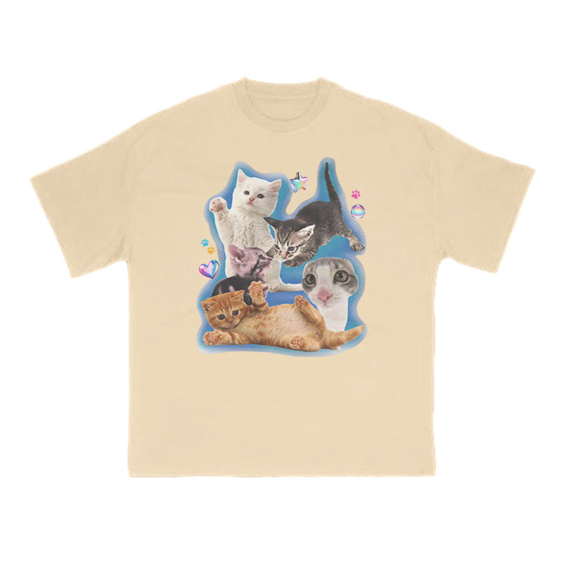 Funny Cutie Cats Print T-shirt