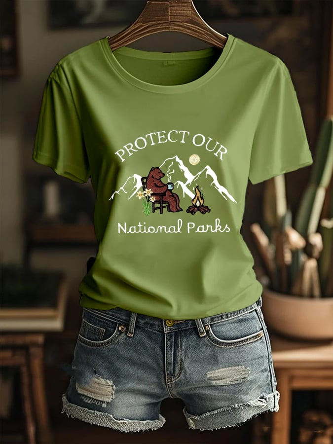 Women's Protect our National Parks Printed Round Neck T-Shirt