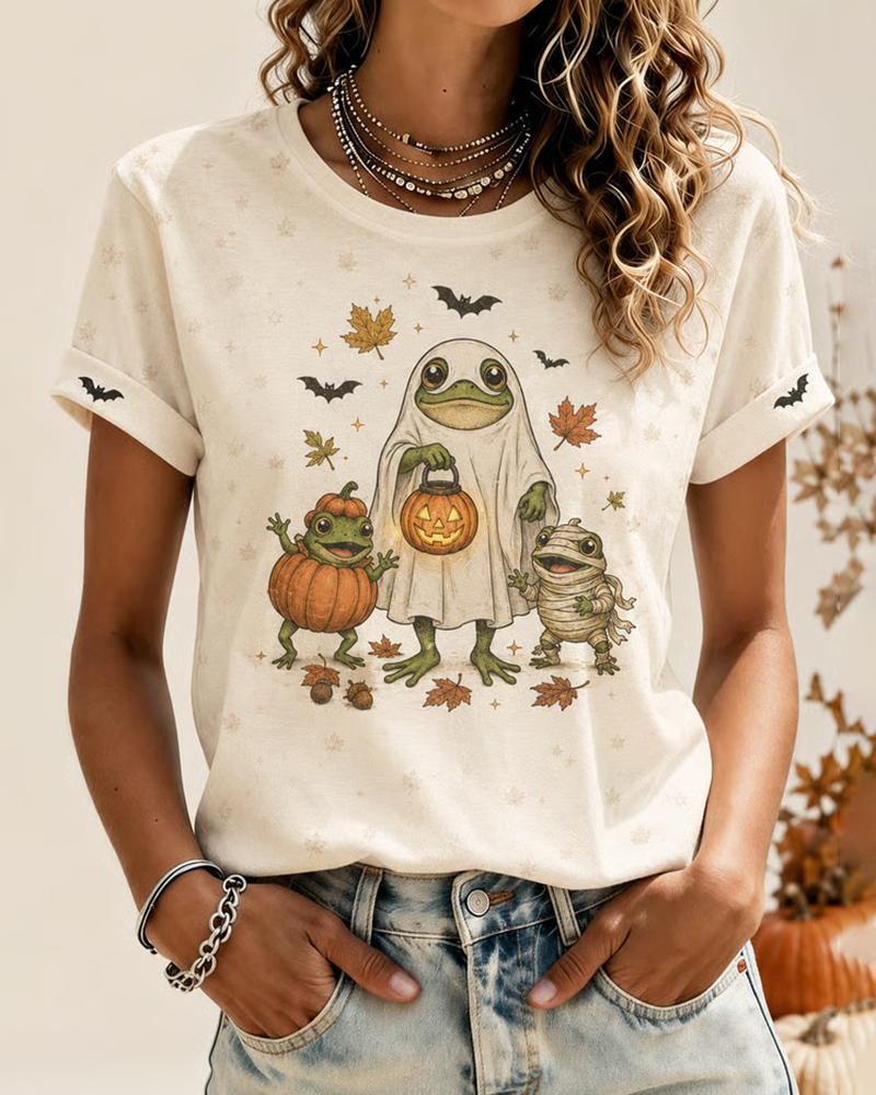 Women's Fun Frog Ghost Print T-Shirt