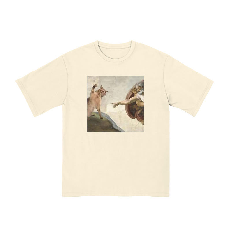 Unisex Oil Painting Cat Print T-shirt