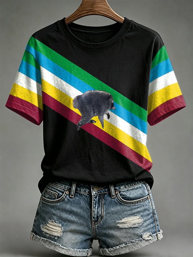 Women's Retro Jimothy The Raccoon Print Comfortable T-Shirt
