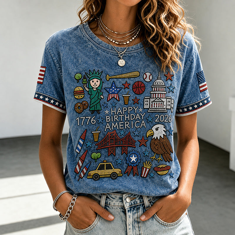 Retro Independence Day Anniversary Funny America 1776–2026 Pattern Washed Tee